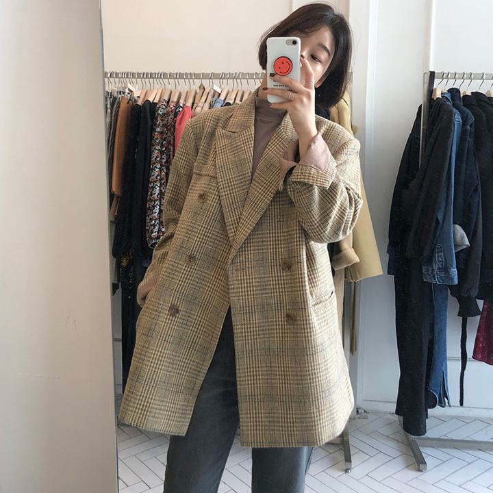Rakuten - チェック柄ジャケット ジャケット コート アウター スーツカラー ルーズ 長袖. ウールコート 韓国 シック 秋冬 2カラー a3485