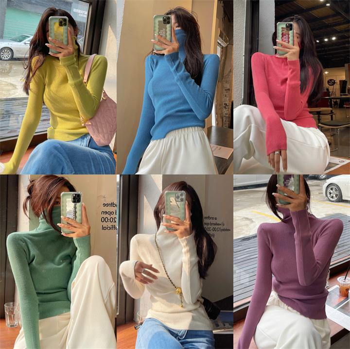 乐天商城 - ハイネック長袖セーター ボトミングシャツ ニット セーター レディース スリム フィット 秋冬 6カラー a3583
