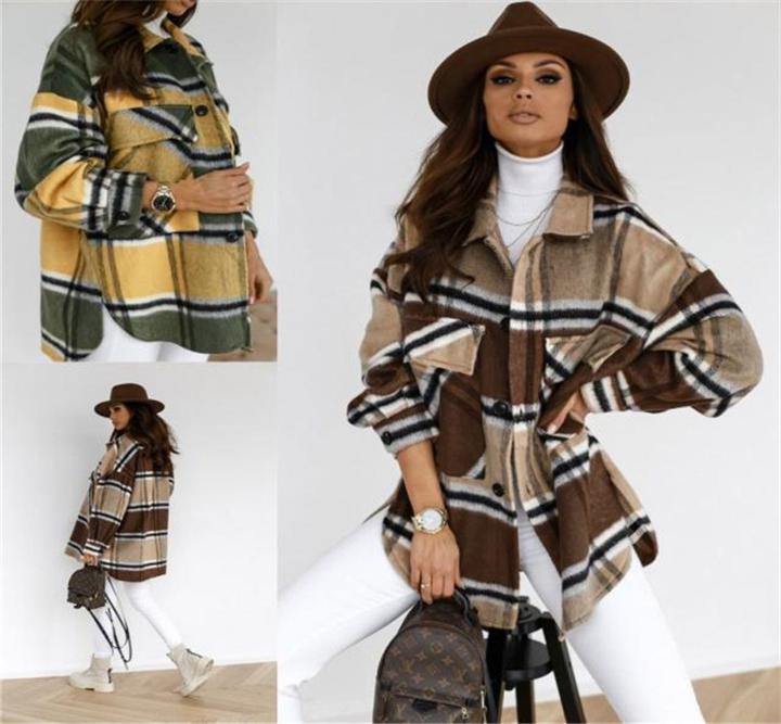 チェック柄シャツジャケット ネルシャツ シャツコート レディース 秋冬 長袖 グリッドプリント 2カラー a3687