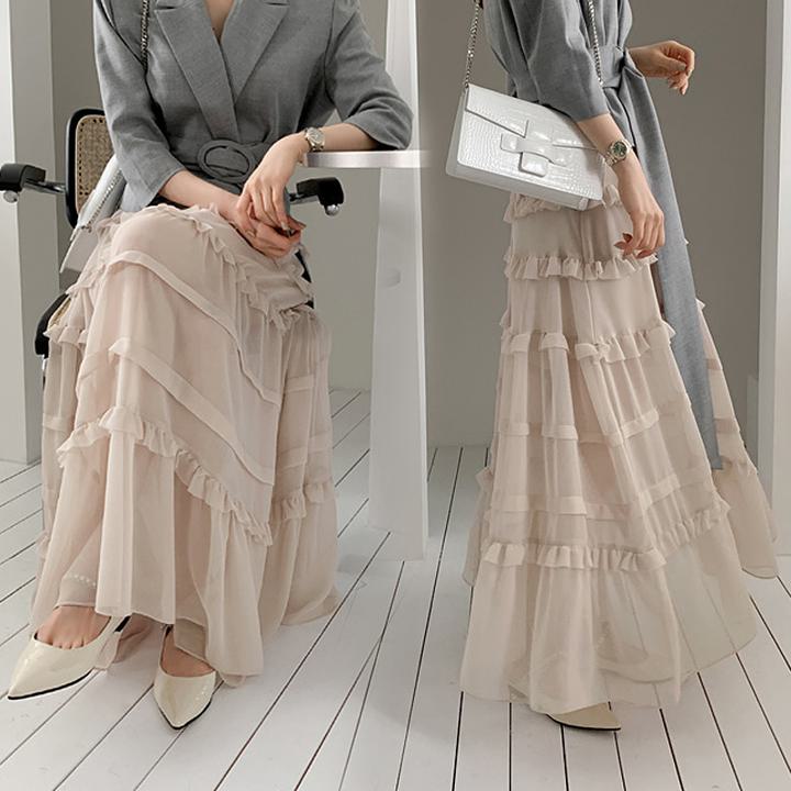 ラッフルロングスカートフリルバロッ...