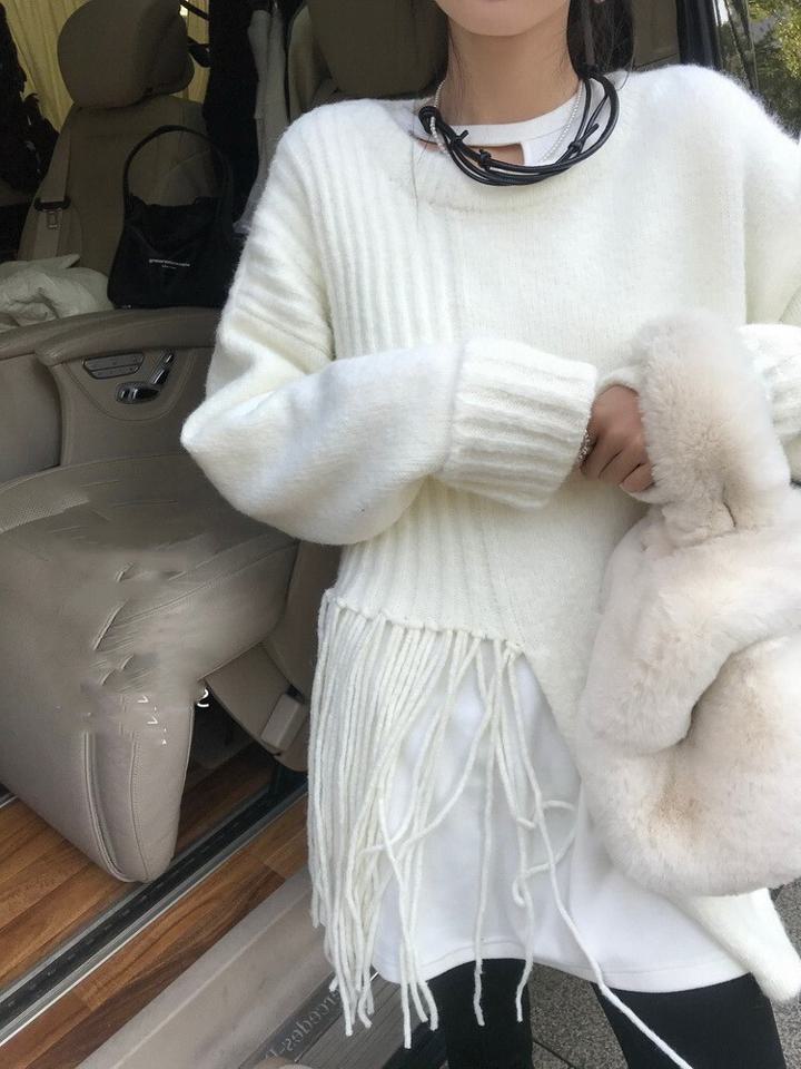 不規則フリンジニットセーター ニット セーター タッセルセーター ルーズ レディース. トップス おしゃれ カジュアル. アメカジ ストリート 2カラー a3946