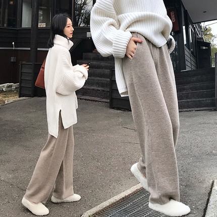 乐天商城 - ドレープニットワイドレパンツ ニットパンツ ボトムス レディース 秋冬 ハイウエスト ロングパンツ ストレートパンツ パンツ ルーズ カジュアル 3カラー a3948