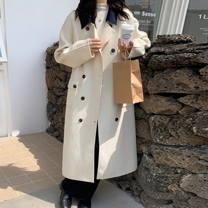 ロングウールコート コントラストカラー ダブルブレスト レディース ミドル丈 カジュアルコート コート ジャケット. アウター チェスターコート 春 秋 冬. オフィス きれいめ カジュアル a3950 mcloset3939-10002100 mscloset サンプル画像2