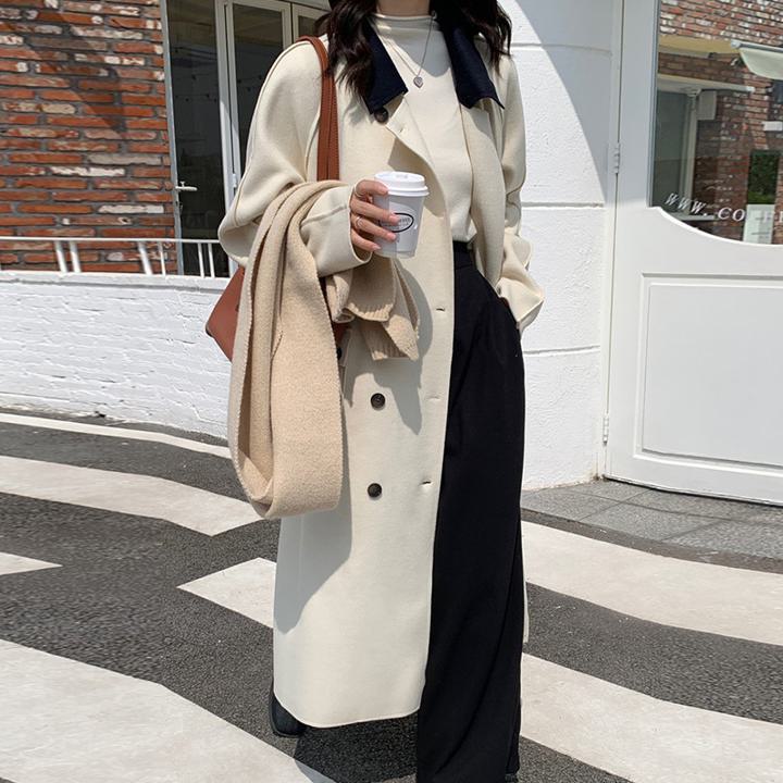 ロングウールコート コントラストカラー ダブルブレスト レディース ミドル丈 カジュアルコート コート ジャケット. アウター チェスターコート 春 秋 冬. オフィス きれいめ カジュアル a3950 mcloset3939-10002100 mscloset サンプル画像3