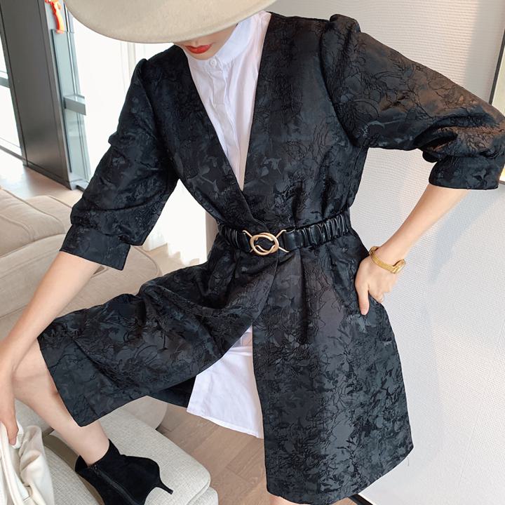 【セット】ジャカードトレンチコート+ノースリーブシャツ セットアップ ツーピース ワンピース セット レディース ノーカラージャケット 綺麗め a4031