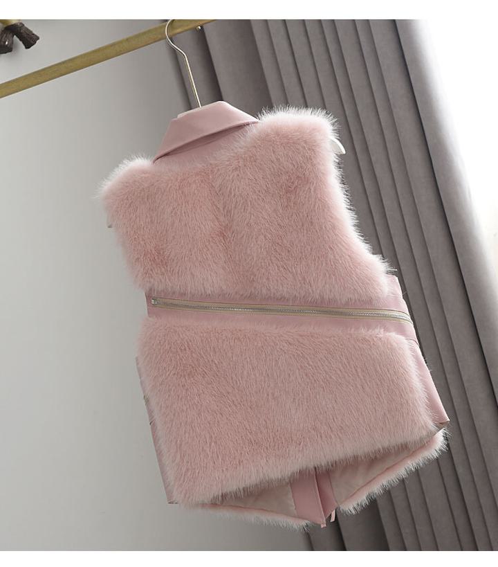 異素材MIXファージレ ジャケット アウター ベスト ジレ ファー もこもこ カジュアル ファスナー puレザー レディース 可愛い オフィスコーデ. ママコーデ 6カラー.C233