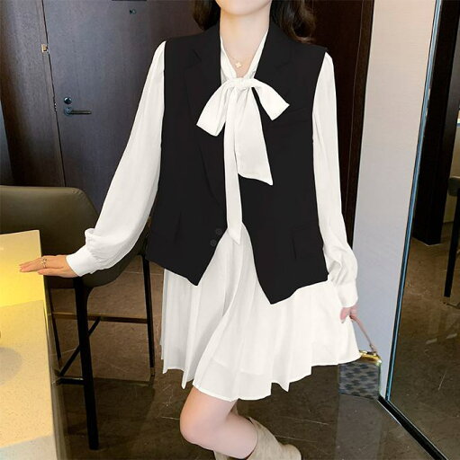 【セット】シフォンワンピース+ジレ ツーピース set up 2点セット ワンピース スーツカラーベスト ジレ レディース 通勤 ママコーデ オフィスコーデ シック 無地 D8 【セット】シフォンワンピース+ジレ ツーピース set up 2点セット ワンピース スーツカラーベスト ジレ レディース 通勤 ママコーデ オフィスコーデ シック 無地 D8