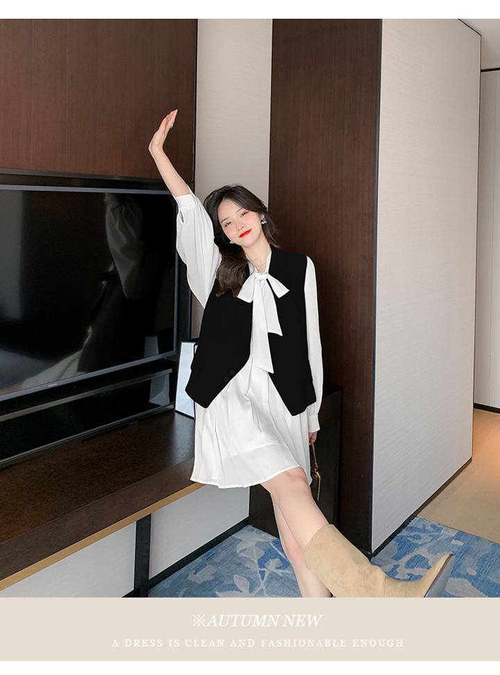 【セット】シフォンワンピース＋ジレ ツーピース set up 2点セット ワンピース スーツカラーベスト ジレ レディース 通勤 ママコーデ オフィスコーデ シック 無地 D8