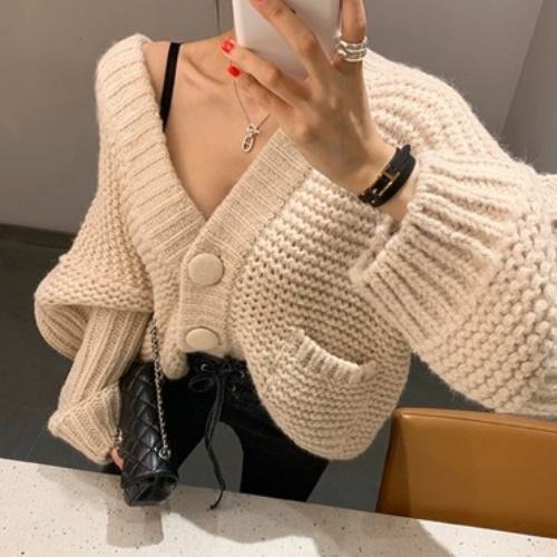 乐天商城 - Vネック プルオーバー セーター カーディガン 長袖 A1762