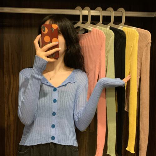 女性 カーディガン セーター 秋 冬 リブニット 綿 トップス A1823