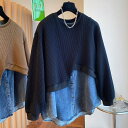 【大きいサイズ】ドッキングデニムニット ニット セーター デニムシャツ レイヤード風 レディース ゆったり. お仕事コーデ ママコーデ オシャレ トップス 春秋 a4716(4)