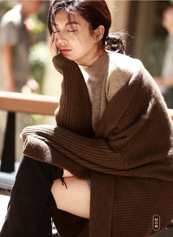 Rakuten - セーター コート ミドル丈 ウール カーディガン厚い韓国 ルーズ 2カラー a171