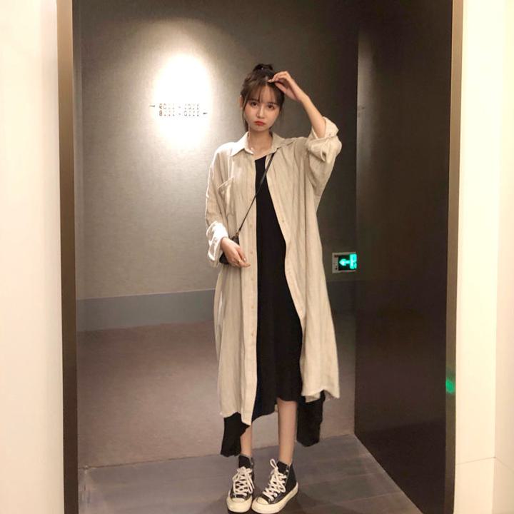 【セットアップ】ロングシャツ＋キャミワンピース ツーピース a177