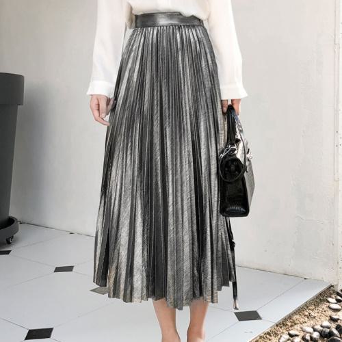 プリーツスカート レディース ロング丈 メタリック 光沢感 ベロア A1088のサムネイル