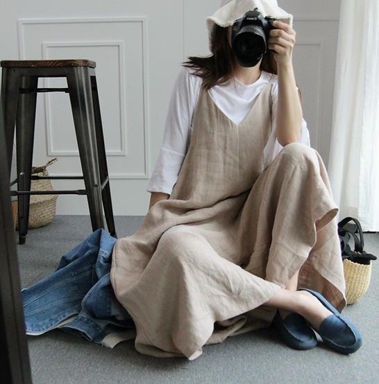 レディース 綿麻 キャミワンピ ガウチョ パンツ ロング キャミソール ワンピース お洒落 リネンA590