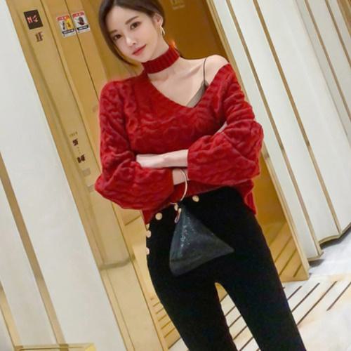 デコルテライン 長袖ニット セーター 秋冬 韓国☆A1165 mcloset3939-10000055 mscloset サンプル画像2