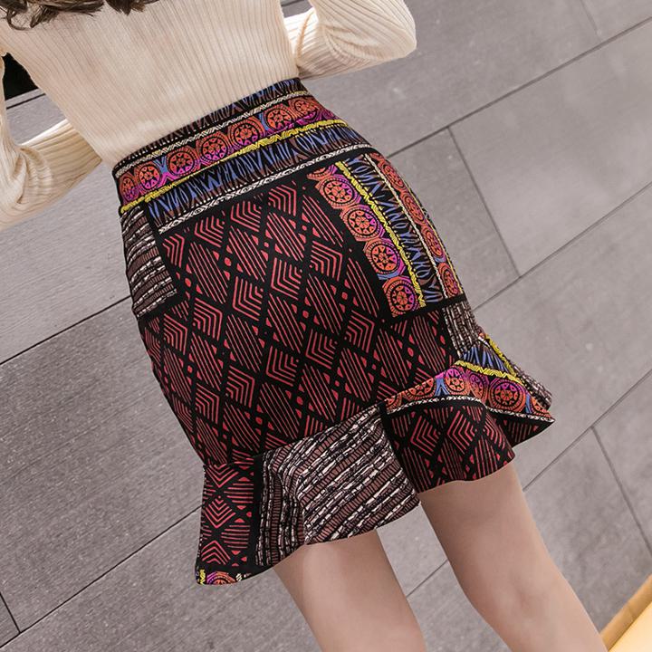 エスニックショートスカート フレア ハイウエスト a1067