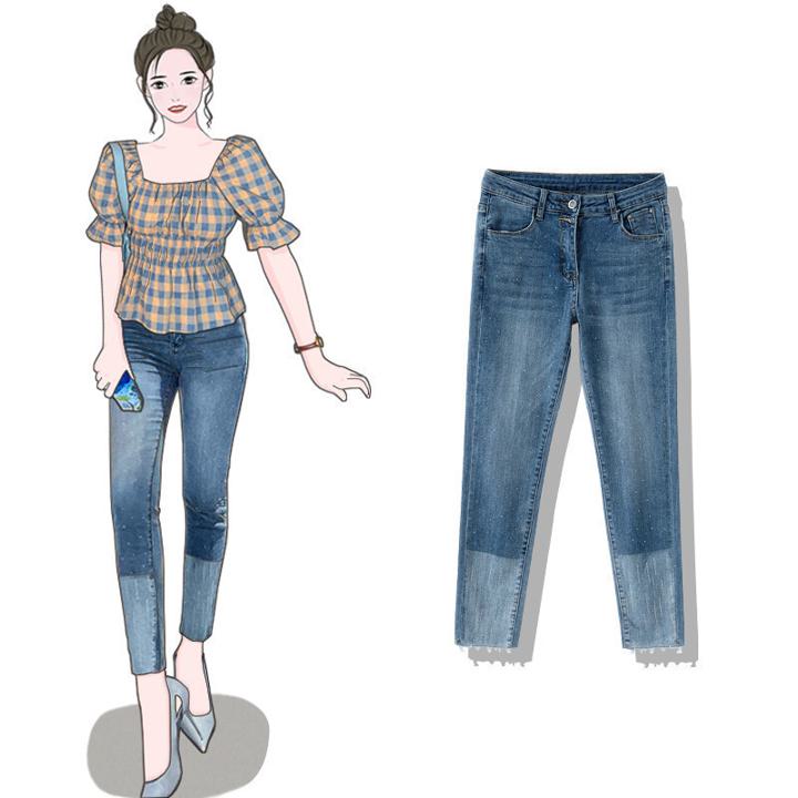 バイカラー 切りっぱなし デニムパンツ ストレートジーンス A1280