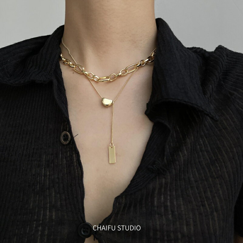 ダブルチェーンネックレス チェーン ネックレス アクセサリー necklace 大ぶりチェ...