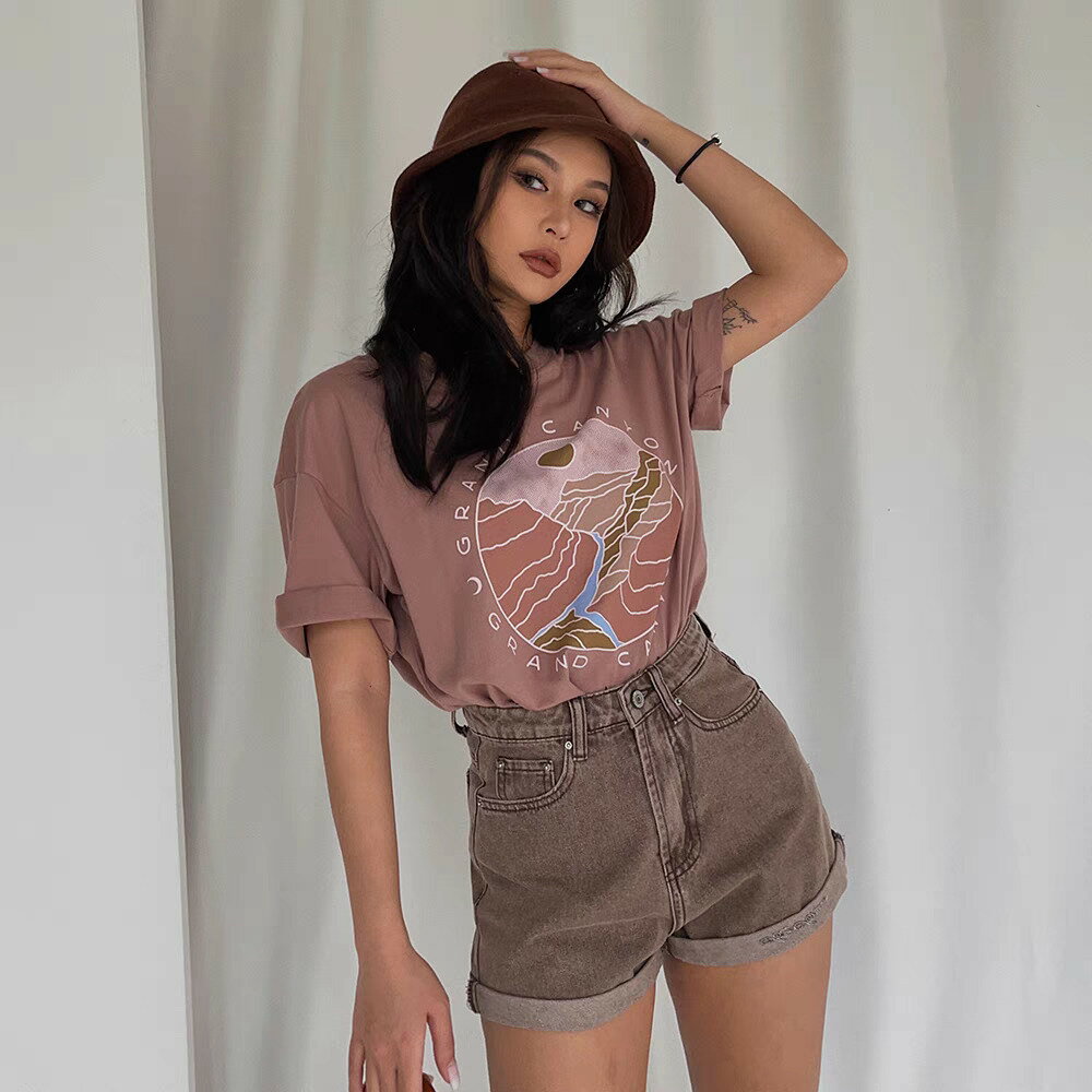 Rakuten - プリントTシャツ 半袖Tシャツ サマー オーバーサイズTシャツ Tシャツ トップス カジュアル ストリートファッション レディース アメカジコーデ 10代 20代 30代 40代 50代　a4697