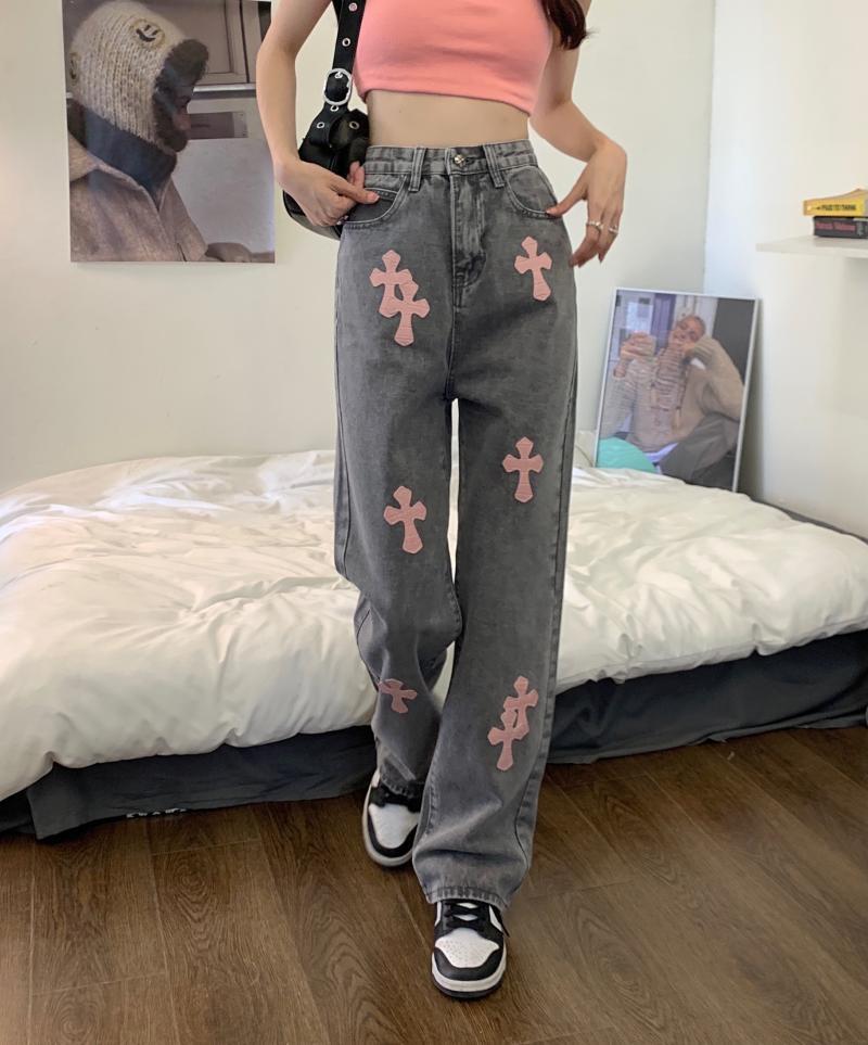 【S-4XL】クロスジーンズ レトロ ストレートジーンズ ストレートデニム ハイウエスト ルーズ ジーンズ デニム ボトムス レディース アメカジコーデ. カジュアル ストリート 可愛い. 春 夏 秋 10代 20代 30代 40代 D149