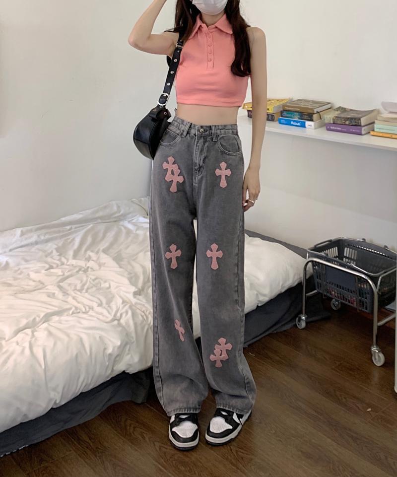 【S-4XL】クロスジーンズ レトロ ストレートジーンズ ストレートデニム ハイウエスト ルーズ ジーンズ デニム ボトムス レディース アメカジコーデ. カジュアル ストリート 可愛い. 春 夏 秋 10代 20代 30代 40代 D149