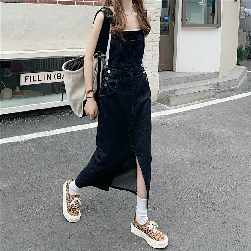 【S-5XL】デニムサスペンダースカート サロペット デニム レディース ロング スカート ノースリーブ タイト スリット入り 無地 スリム 着痩せ セクシー 韓国風 20代 30代 40代 春 秋 夏 D521