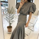 【セットアップ】ギンガムチェック柄 パフスリーブブラウス+マーメイドスカート ツーピース セットアップ ショートトップス ハイウエスト フィッシュテールスカート ブラウス シャツ マーメイドスカート レディース 可愛い オシャレ 上下セット a4900