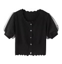 シアースリーブトップス 半袖Tシャツ カーディガン トップス 半袖 Tシャツ. レディース セーター ニット 可愛い デート ママコーデ オフィスコーデ C459(4)