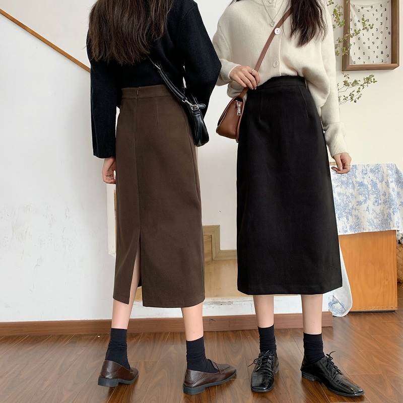 Rakuten - レディース スカート ミモレ かわいい ファスナー ボトムス シンプル 大人可愛い ロングスカート こなれ感 主役級 バックスリット スリット Aライン ガーリー おしゃれ ルーズフィット ロング ハイウエスト カジュアル 存在感 ラフ