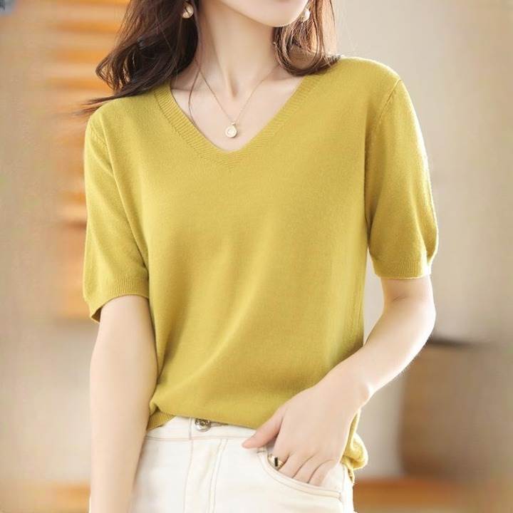 レディース トップス 半袖 こなれ感 春 ニット かわいい きれいめ セーター 秋 大人可愛い 個性的 冬 ナチュラル 主役級 10代 上品 カジュアル ロマンティック シンプル Vネック ラフ ガーリー 夏 存在感 おしゃれ 抜け感