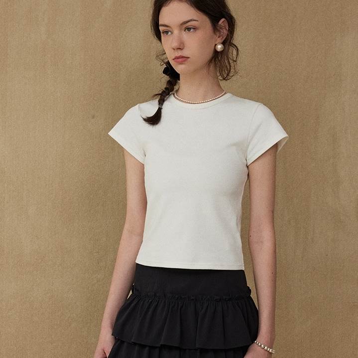 レディース トップス ショート 上品 かっこいい Tシャツ 春 おしゃれ カットソー ルーズ ナチュラル 10代 きれいめ かわいい 抜け感 カジュアル ガーリー こなれ感 クルーネック シンプル 20代 無地 夏 存在感 大人可愛い