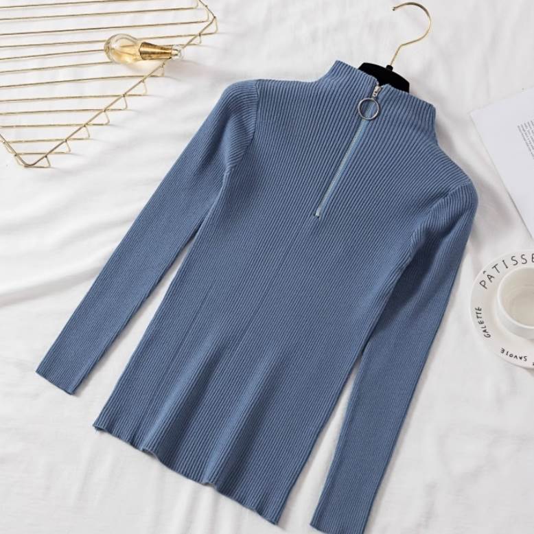 レディース トップス プルオーバー 薄手 大人可愛い ニット レトロ かわいい セーター カジュアル かっこいい ラフ 細身 ハイネック おしゃれ 伸縮性 シンプル きれいめ 長袖 ファスナー ガーリー スマート こなれ感 上品 スリム