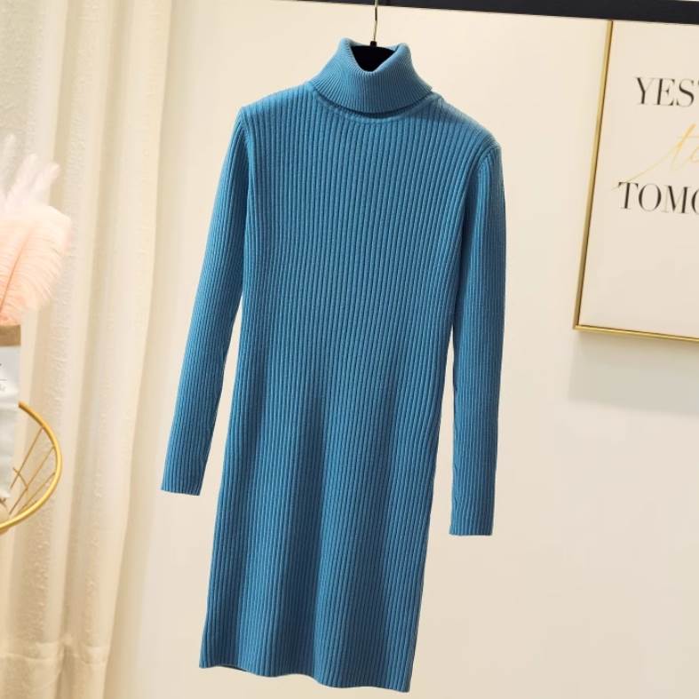 レディース スカート プルオーバー スマート 長袖 ニット タートルネック 伸縮性 セーター シンプル お..