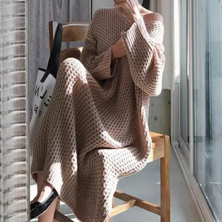 レディース スカート セーター 長袖 襟なし ワンピース 大人可愛い Vネック ニット ふわふわ かわいい ..