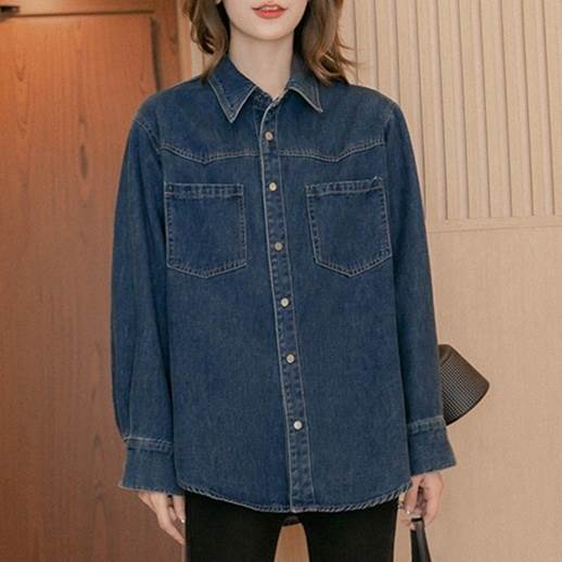 乐天商城 - トップス シャツ 襟付き シンプル おしゃれ デニムシャツ 抜け感 上品 長袖 こなれ感 存在感 冬 ミディアム丈 ボタン 主役級 きれいめ カジュアル かっこいい 前開き 大人可愛い ベーシック かわいい 秋 個性的 胸ポケット