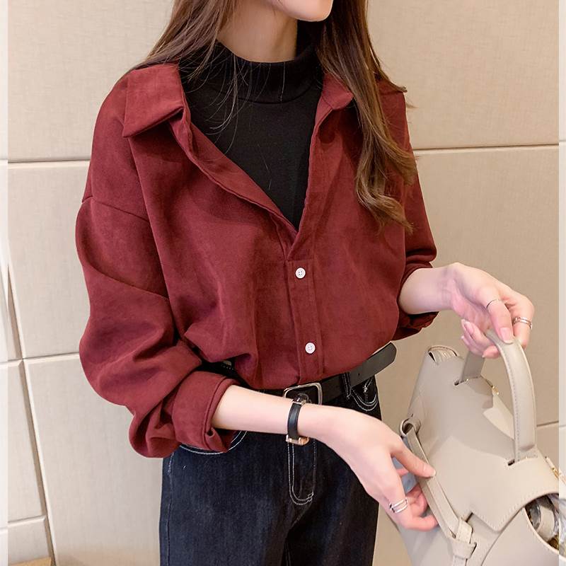 乐天商城 - トップス シャツ ボタン カジュアル 秋 長袖 冬 きれいめ 襟付き 大人可愛い きちんと キュート こなれ感 レトロ 主役級 個性的 シンプル 抜け感 おしゃれ ミディアム丈 ベーシック 存在感 上品 かわいい かっこいい ナチュラル