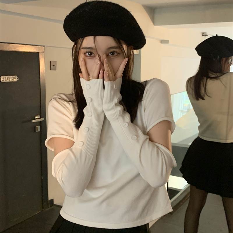 乐天商城 - トップス ニットソー プルオーバー おしゃれ カジュアル 長袖 冬 かっこいい タートルネック 主役級 秋 シンプル 大人可愛い アームウォーマー かわいい こなれ感 個性的 抜け感 デザインボタン きれいめ 上品 ベーシック 存在感