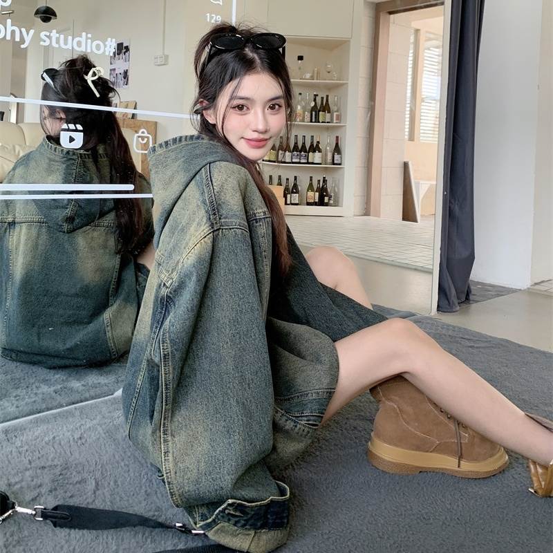 乐天商城 - トップス シャツ フード付き 上品 かっこいい デニムシャツ 秋 おしゃれ 長袖 個性的 抜け感 ベーシック かわいい ミディアム丈 存在感 シンプル こなれ感 カジュアル ポケット きれいめ プルオーバー 大人可愛い 冬 主役級
