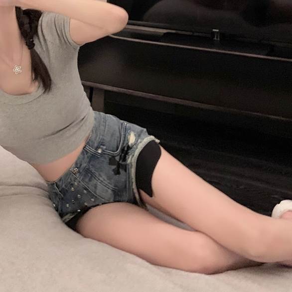 レディース パンツ ホットパンツ 大人可愛い ブルーデニム ボトムス カラーデニム ...