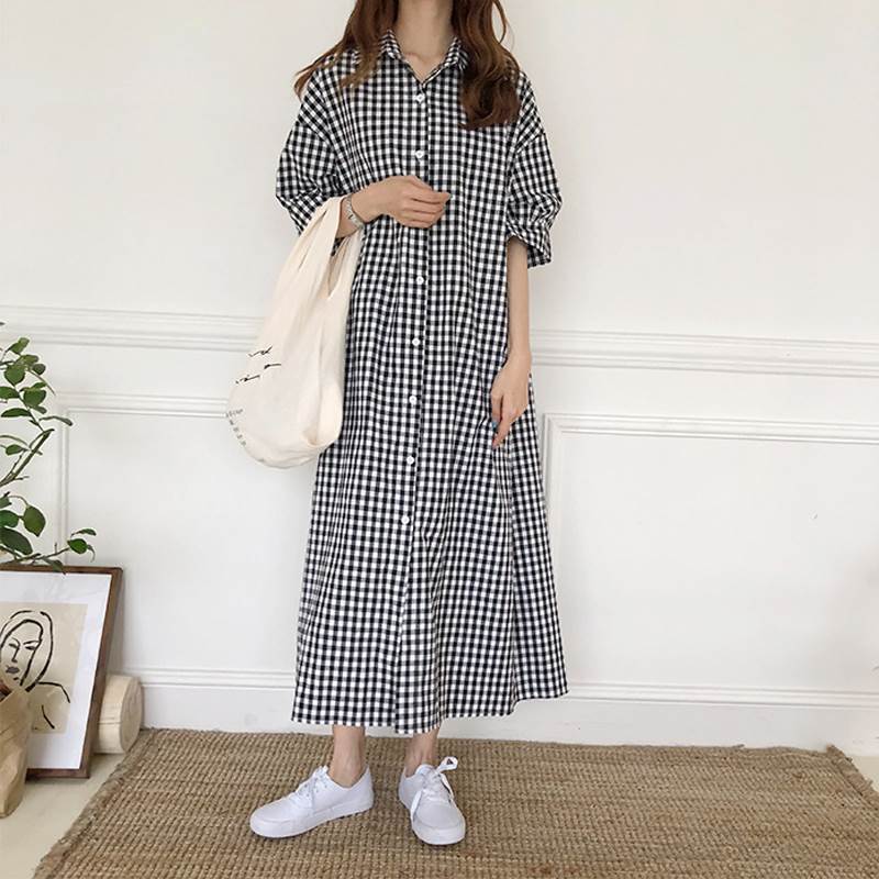 Rakuten - ワンピース ロング 大人 ロング 半袖 モダン クール かわいい 20代 ガーリー 上品 春 10代 メンズライク 30代 夏 チェック柄 大人可愛い ワンピース 存在感 きれいめ シンプル かっこいい 大人可愛い カジュアル