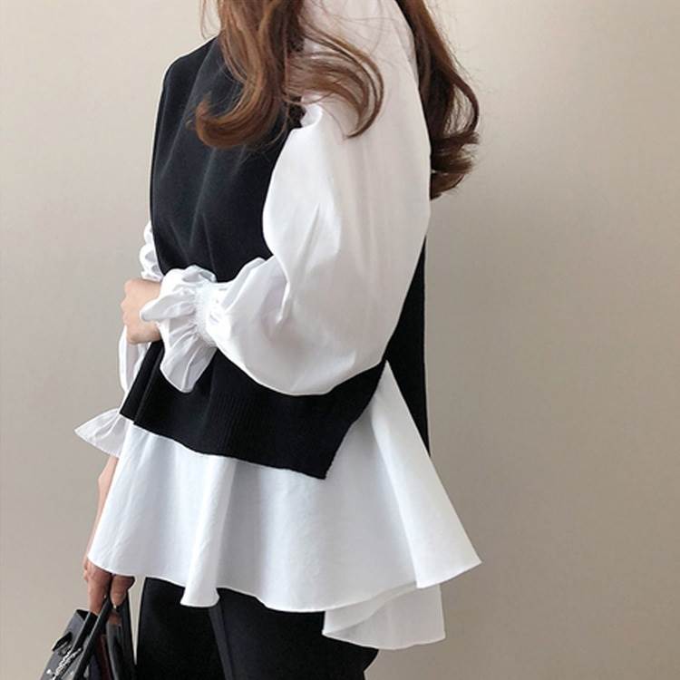 乐天商城 - トップス シャツ 大人可愛い シャツ ブラウス ルーズ マニッシュ 袖あり 抜け感 ラフ きれいめ エレガント 存在感 大人可愛い 柄 モダン クール 上品 トップス 個性的 襟付き 2点セット 大人 長袖 かわいい