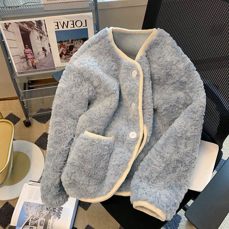アウター ブルゾン ポケット ブルゾン シャンパー 30代 20代 長袖 学生 10代 前開き ママ 通勤 存在感 通学 OL 女性用 カジュアル アウター レディース もこもこ モコモコ シンプル 襟なし ふわふわ