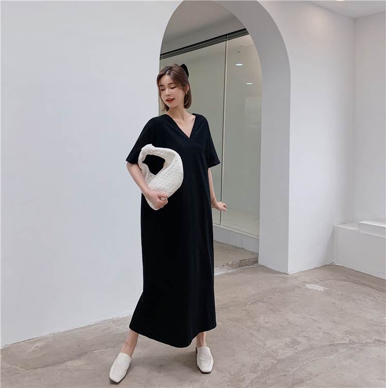 ワンピース Tシャツ バックシャン Tシャツ ロング 20代 10代 袖あり 学生 夏 バックコンシャス レディース ママ 抜け感 デート 女性用 40代 カジュアル ワンピース 30代 Vネック スリット シンプル 半袖 バックスリット