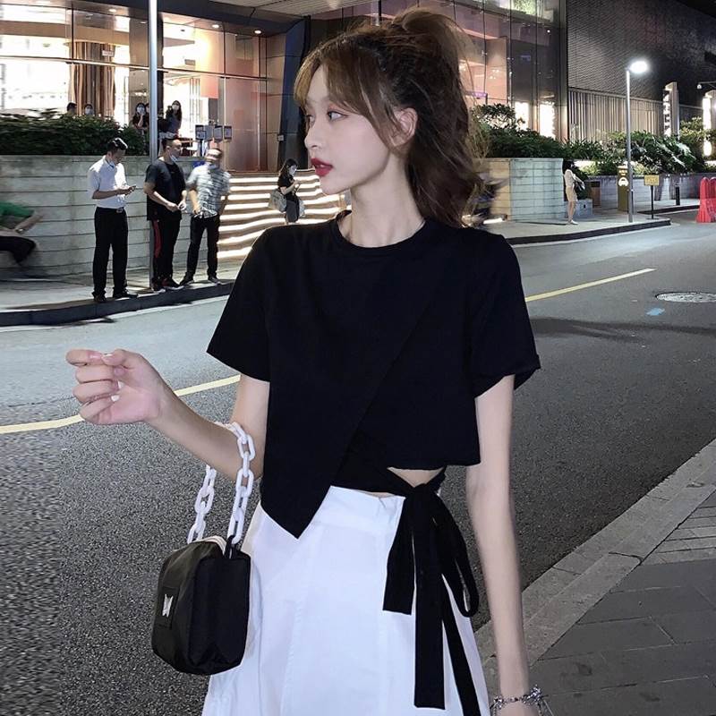 トップス スカート 上下セット スカート フレアスカート サイドスリット ウエストリボン 半袖 アシンメ..