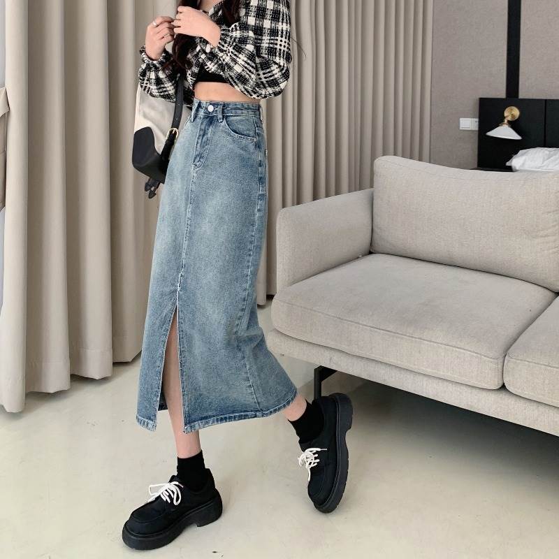 乐天商城 - デニムスカート ロング丈 ラフ ロング丈 ストレート お出かけ デート デニム L 通学 ラブリー 着回し M レディース XL 普段使い 休日 10代 デニムスカート 女子会 かわいい シンプル シーズンレス ブルーデニム お洒落