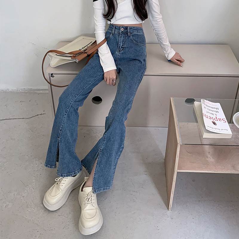 Rakuten - ボトムス レディース 大人女子 レディース デニムパンツ スリム マニッシュ センタースリット ガーリー レトロ 主役級 抜け感 お洒落 大人 ロング丈 こなれ感 ハイウエスト シンプル ボトムス きれいめ デニム ワイド カジュアル 上品 ポケット