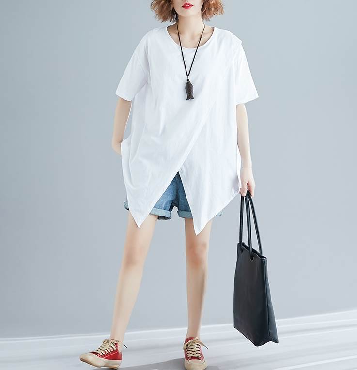 Rakuten - トップス Tシャツ ボーイッシュ Tシャツ 白トップス かっこいい 夏 クルーネック 10代 メンズライク 無地 20代 大人可愛い 存在感 袖あり シンプル 40代 こなれ感 トップス 春 30代 ラウンドネック 半袖 ラフ 切り替えデザイン