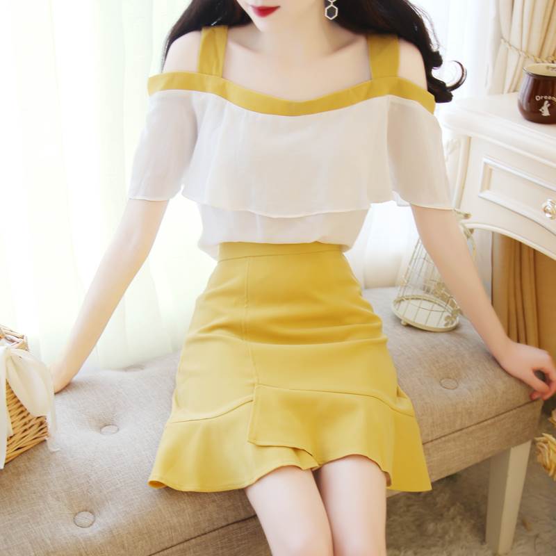 セットアップ ブラウス 10代 ブラウス ミニスカート キュート イベント シフォン スタイル 無地 休日 ..