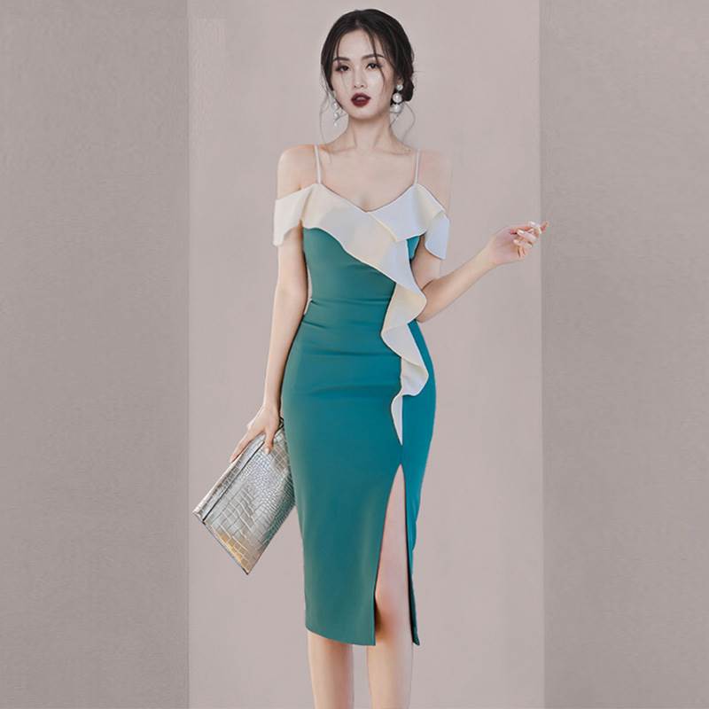 ドレス 衣装 大人可愛い 衣装 ロングドレス かわいい 切り替えデザイン ロング 襟なし スレンダーライ..